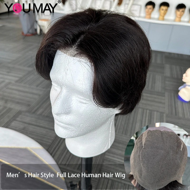 Mens Hair Style Short Hair Wigs Full Lace Human Hair Wigs Gl
