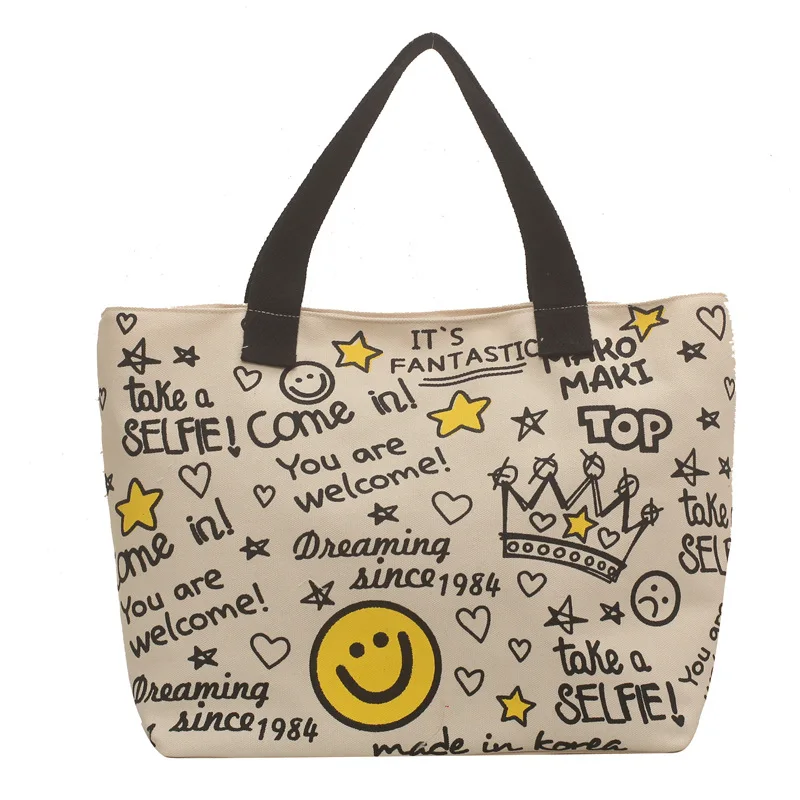 

2347 High Capacity Commuter Handbag Women's 2022100 Lap Tote College Student Class One Shoulder Canvas Bag