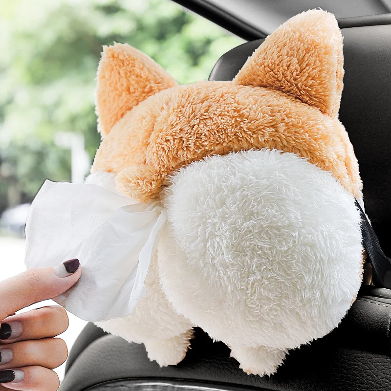 Creative Corgi Ass Tissue Box Soft Cartoon Napkin Case Cute Animal Car Paper | Boxes