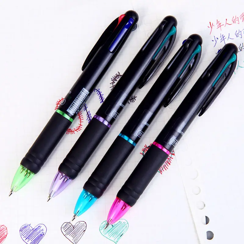 

8pcs/lot MultiColor Pen Fine Point 4 in 1 Colorful Retractable Ballpoint Pens, Multi Function Pen, (0.7mm), Free Shipping