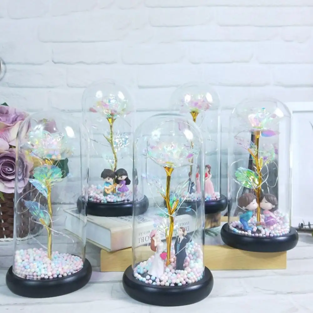 

Delicate Colorful LED Glass Dome Artificial Flower Decor Plastic Artificial Flower Decor Eye-catching for Girlfriend