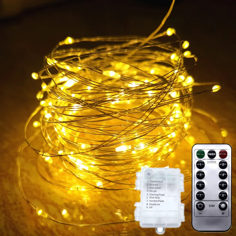 

LED Waterproof Battery Box Copper Wire Lamp Garland Wedding Party Decor Holiday Light String Remote Control Christmas Decoration