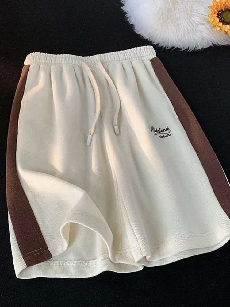 Корейские полосатые шорты с вышивкой букв женские уличные повседневные