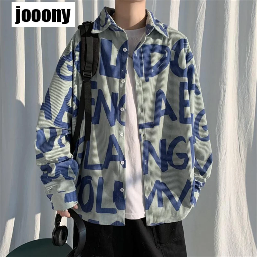 

Рубашка мужская Вельветовая с длинным рукавом и надписью, осенняя