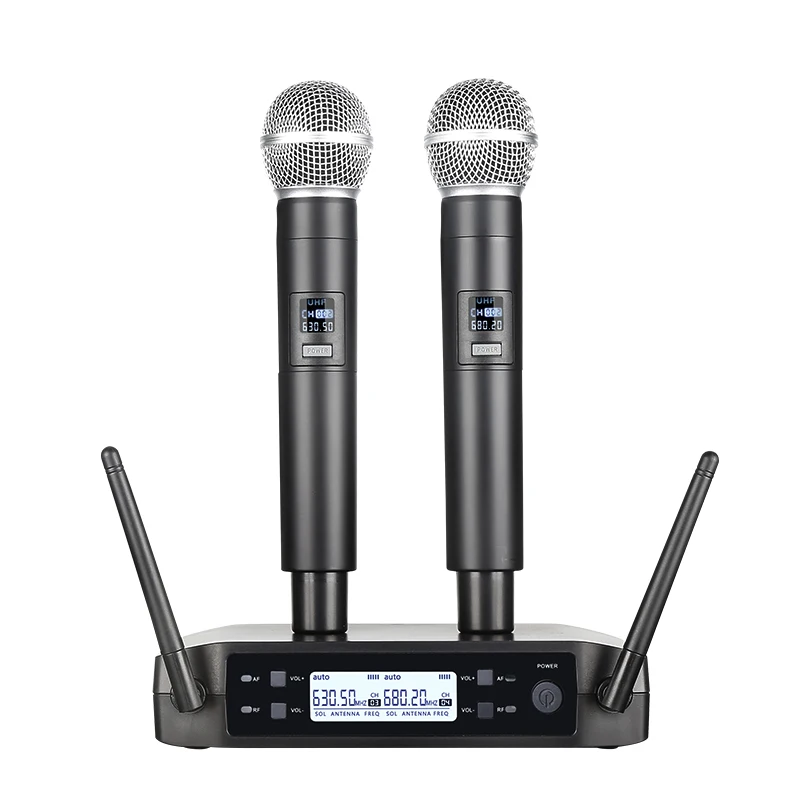 Беспроводной ручной Двухканальный UHF микрофон с фиксированной частотой