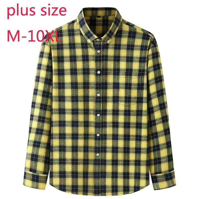 

New Arrival Super Large Young Men Spring And Autumn Fashion Plaid Printed Long Sleeve Casual Shirts Plus Size L-6XL 7XL 8XL 10XL