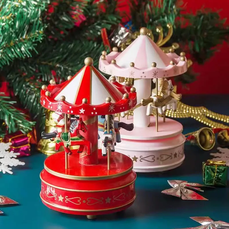 

Рождественская карусель, дневная Веселая музыкальная шкатулка, винтажная деревянная музыкальная шкатулка, игрушки, Веселый Рождество, домашний декор для детской комнаты, подарки