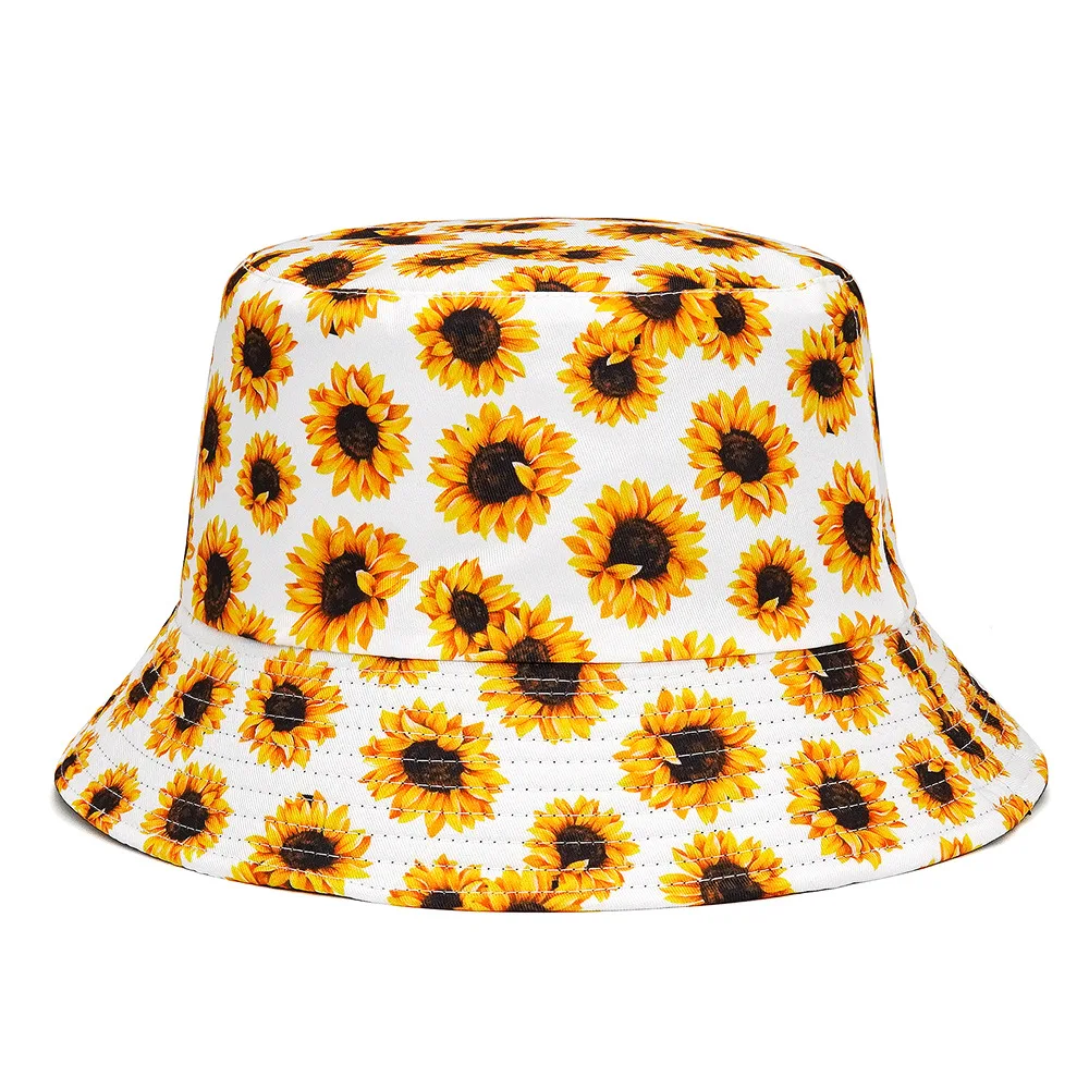 

Sunflower print Reversible Bucket Hat Women Man Lady Sun Hats Summer Beach Fisherman Hats Outdoor Female Panama Sunshine