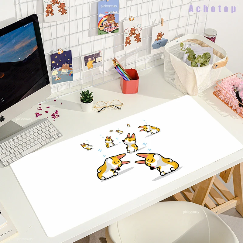 Enlarge White rug Cute Kerky dog HD Thickened Mouse Pad xxl purple Cartoon Animal Personality Oversized Gaming Keyboard large Table Mat