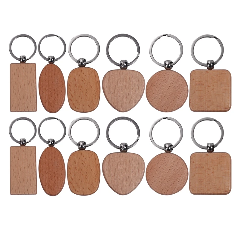 

40 Pcs Blank Wood Wooden Keychain DIY Custom Wood Key Chains Key Tags Anti Lost Wood Accessories Gifts (Mixed Design)