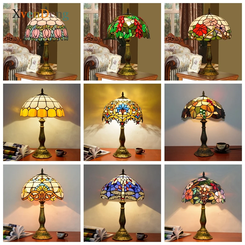 

Vintage Tiffany Table Lamps Mediterranean Baroque Stained Glass Led Desk Light Fixtures Bedroom Bedside Stand Lamp Home Decor