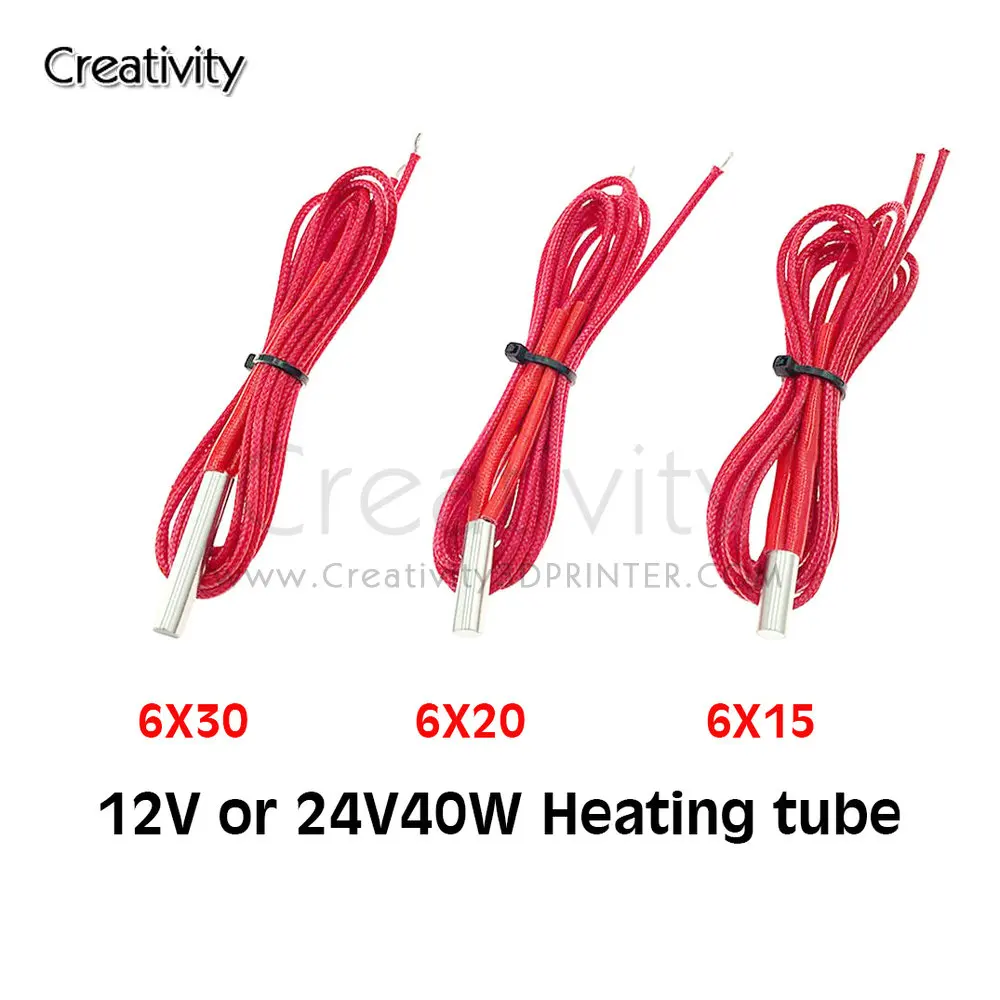 

1PC 12V 40W Ceramic Cartridge Heater 6mm*20/15/30mm For Extruder 3D Printers Parts Heating Tube Heat 24V40W 1M Extrusion Part