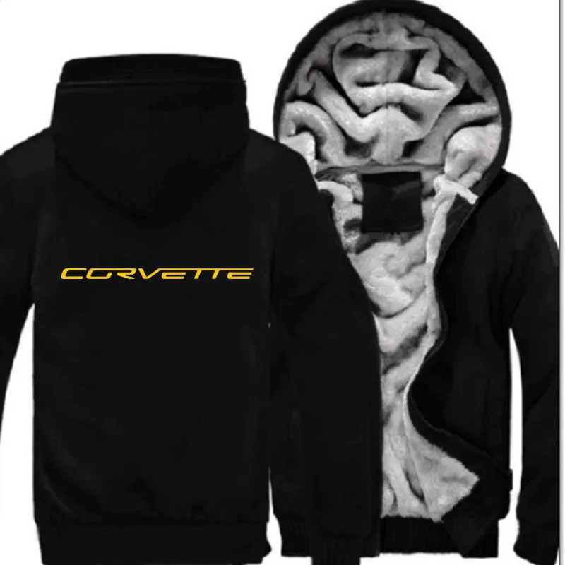 

Мужская Флисовая Толстовка с капюшоном Corvette, теплая спортивная одежда на молнии, утепленная теплая верхняя одежда с принтом, свитшоты для м...