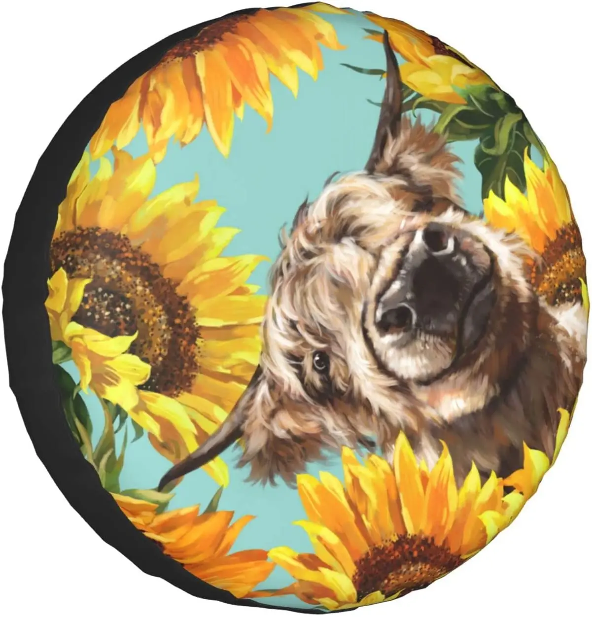 

Cow with Sunflowers in Blue Printed Spare Tire Cover Waterproof Tire Wheel Protector for Car Truck SUV Camper Trailer Rv 14"-17"