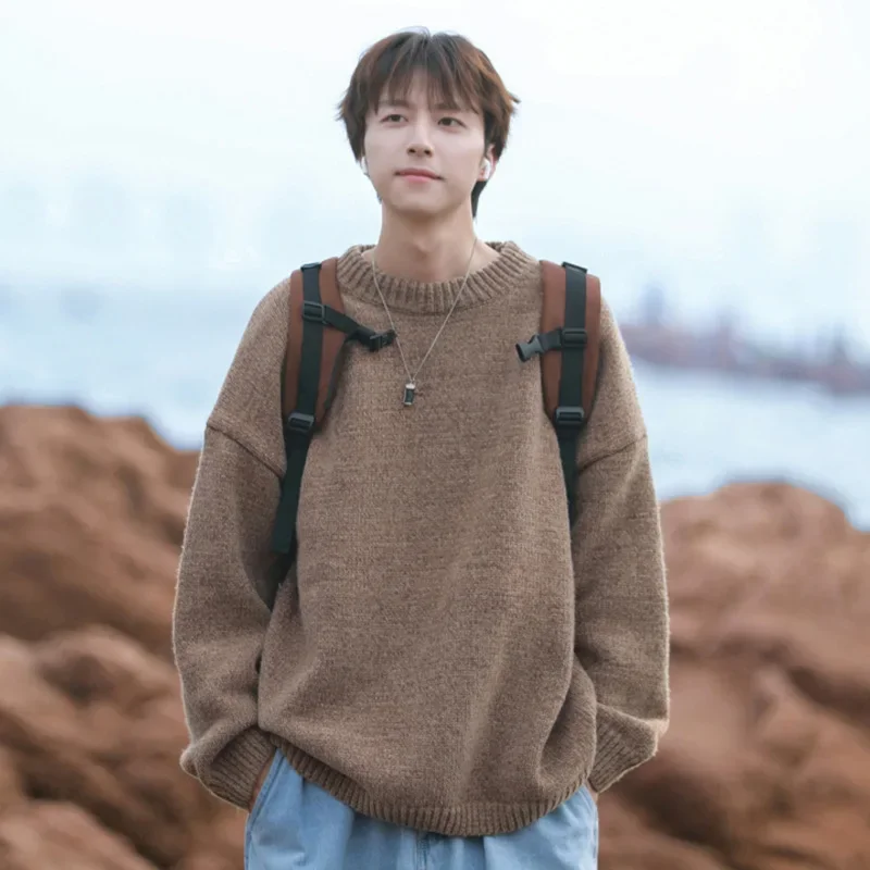 1970-е годы ретро свободный стиль мужской зимний вязаный свитер толстый круглый