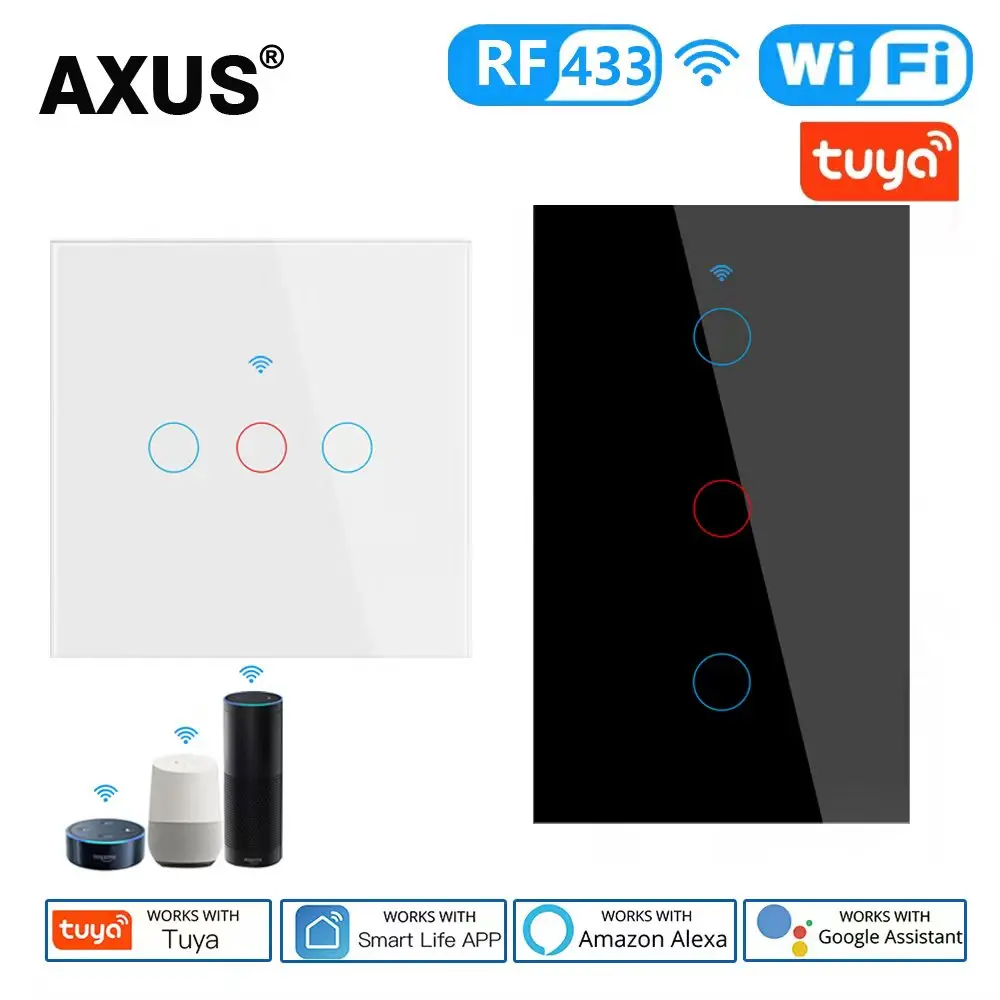 

AXUS Tuya WiFi Smart Light Switch RF433 EU/US 2way Wall Sensor Touch Switches Works with Google Home Alexa Smart Home 1/2/3Gang