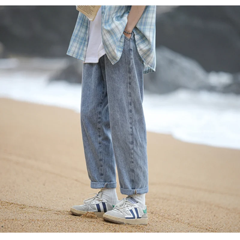 Men's Wear 2022 Autumn New Straight Loose Cylinder Jeans Vintage Comfortable Blue Temperament Nine Points Harun Trousers Female