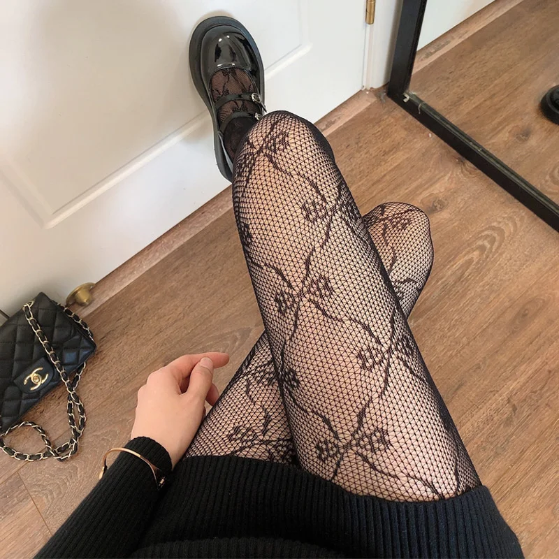 

Пикантные женские бесшовные колготки, сетчатые облегающие нейлоновые чулки с принтом, сетчатые Чулочные изделия, тонкие шелковые пикантные жаккардовые черные ажурные носки с бантом
