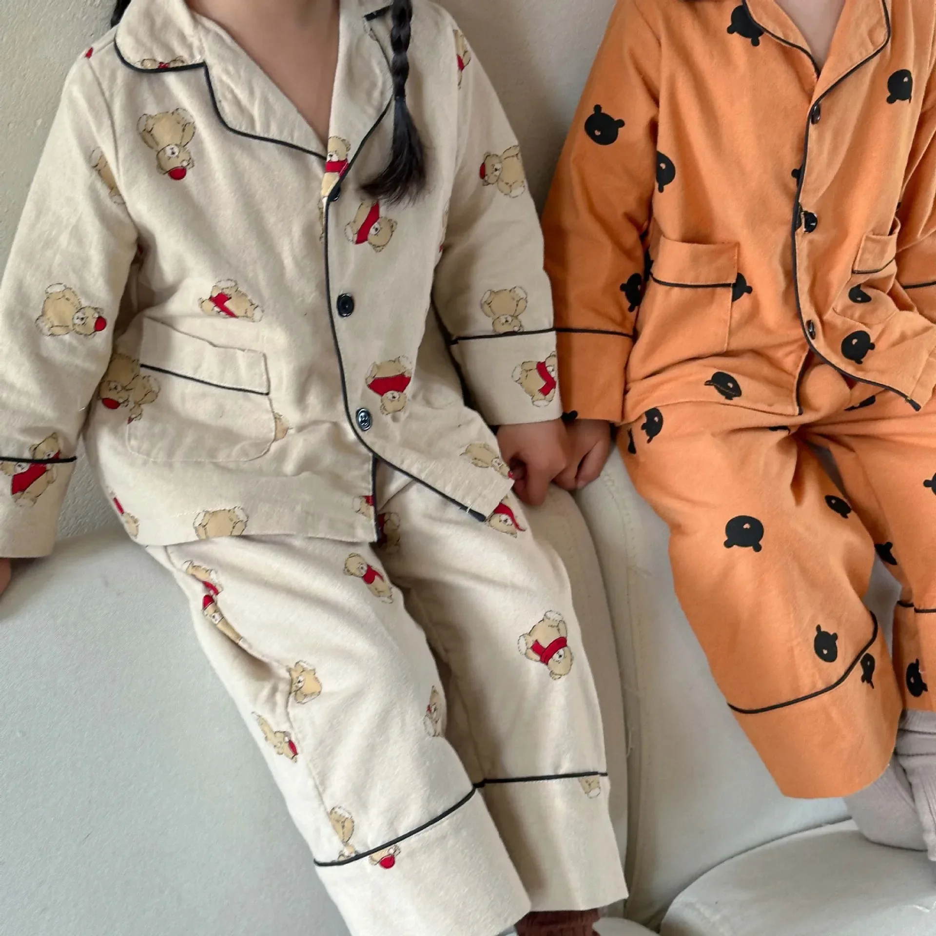 

Детские пижамные комплекты с мультяшным медведем, детская одежда, хлопковый Пижамный комплект для мальчиков и девочек, весенне-осенняя Домашняя одежда, комплект из двух предметов