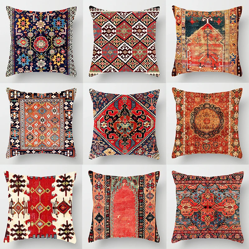 

Pillowcase Cover Turkey Style Persian Linen Carpet Painting Cushion Cover For Sofa Bedroom Home Decor Pillow Cases 45x45cm