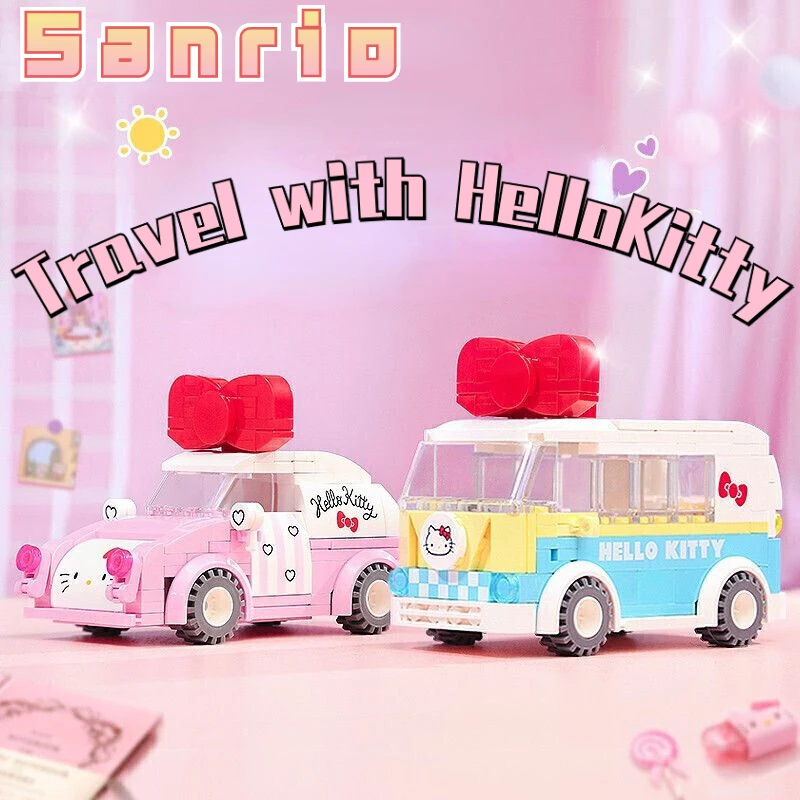 

Sanrio Enlightenment Compatible with Hellokitty Assembled Unit Blocks on Wheels Girls' Educational Toys Gift Anime Figure Mini