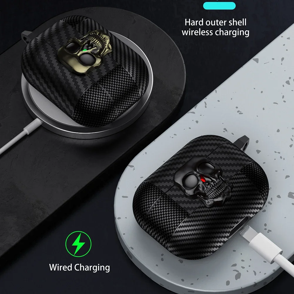 Фото Чехол для наушников серии Suit Thug Skull для Airpods 4 Pro3, чехол для наушников Airpods Pro 2 3 2 1, чехол из углеродного волокна с крючком №5