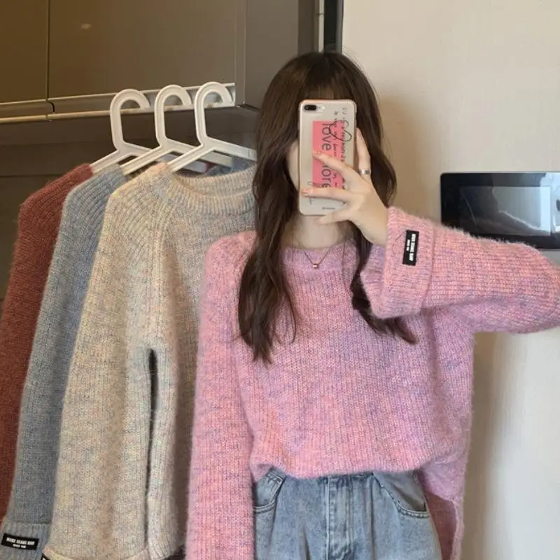 

Sweater Women 2022 Autumn Winter Solid O Neck Pullover Sweaters Korean Style Knitted Long Sleeve Jumpers Casual Tops X15