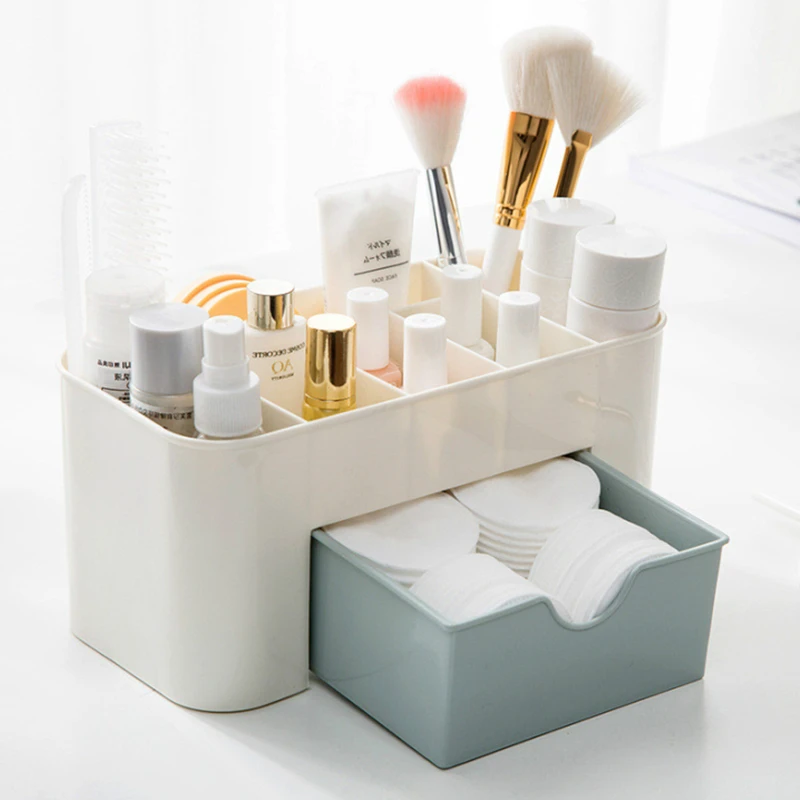 

Acrylic Plastic Makeup Organizer Storage Box with Drawer Cotton Swab Stick Storage Case lipstick organizer brush holder makeup
