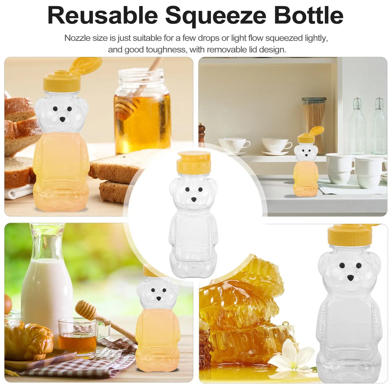 12pcs 240ml Plastic Squeeze Condiment Bottles Jar With Lid Bear Shape Honey Sauce Mustard Jam Dispenser Kitchen Supplies