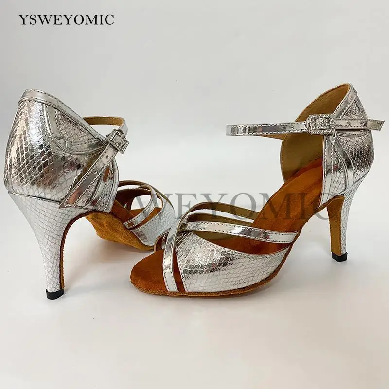 Indoor Dance Shoes 2022 Autumn New Style Zapatos de baile latino Silver PU Leather Soft Practice Dance Shoes Latin For Girls and