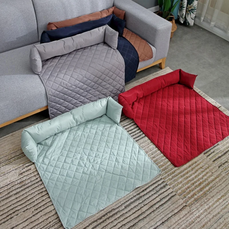 

Waterproof Pet Bed Sleeping Mat for Small Medium Dog Couch Nest Cat Seating Protector with Neck Bolster