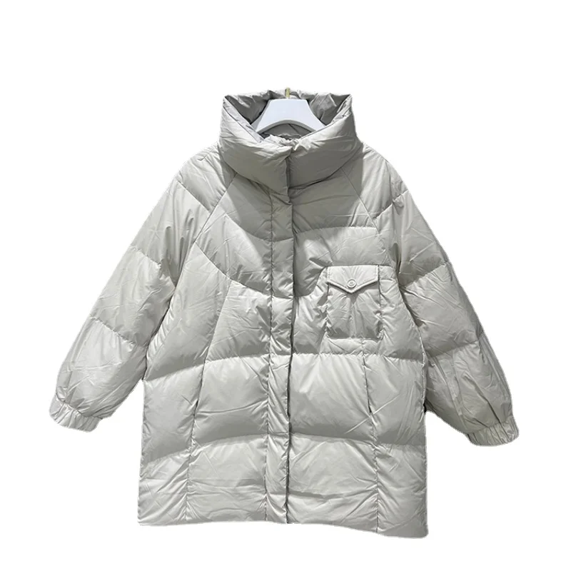 Women's Down Jacket 2022 New Korean Stand-up Collar Solid Color White Duck Down Thin Coat Long Sleeve Casual Warm Clothes H223