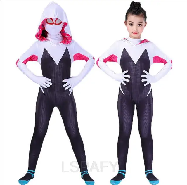 3D Детский женский костюм паука Гвен Gwendolyn Maxine Stacy Zentai Spidergirl Косплей Хэллоуин