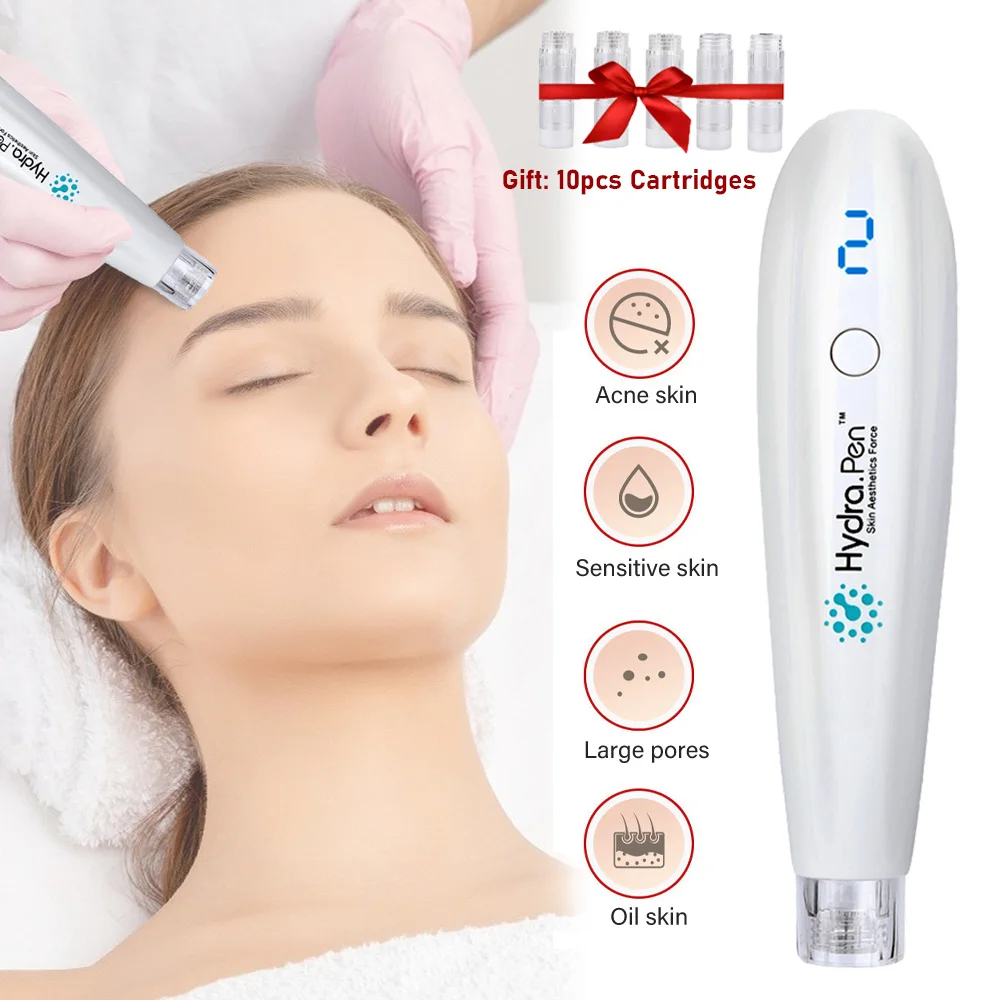 H2 Hydra Pen Microneedling Water Mesotherapy Nano Injection Dr Pen with 10pcs Cartridges Facial Anti Aging Derma Rolling Pen