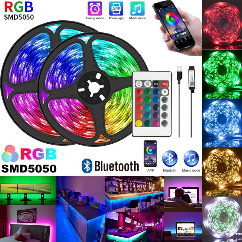 

LED Strip Lights 24 Keys Remote 5050 Mode for RGB APP Control Color Changing Lights with Room Decoration Bluetooth TV MD5050