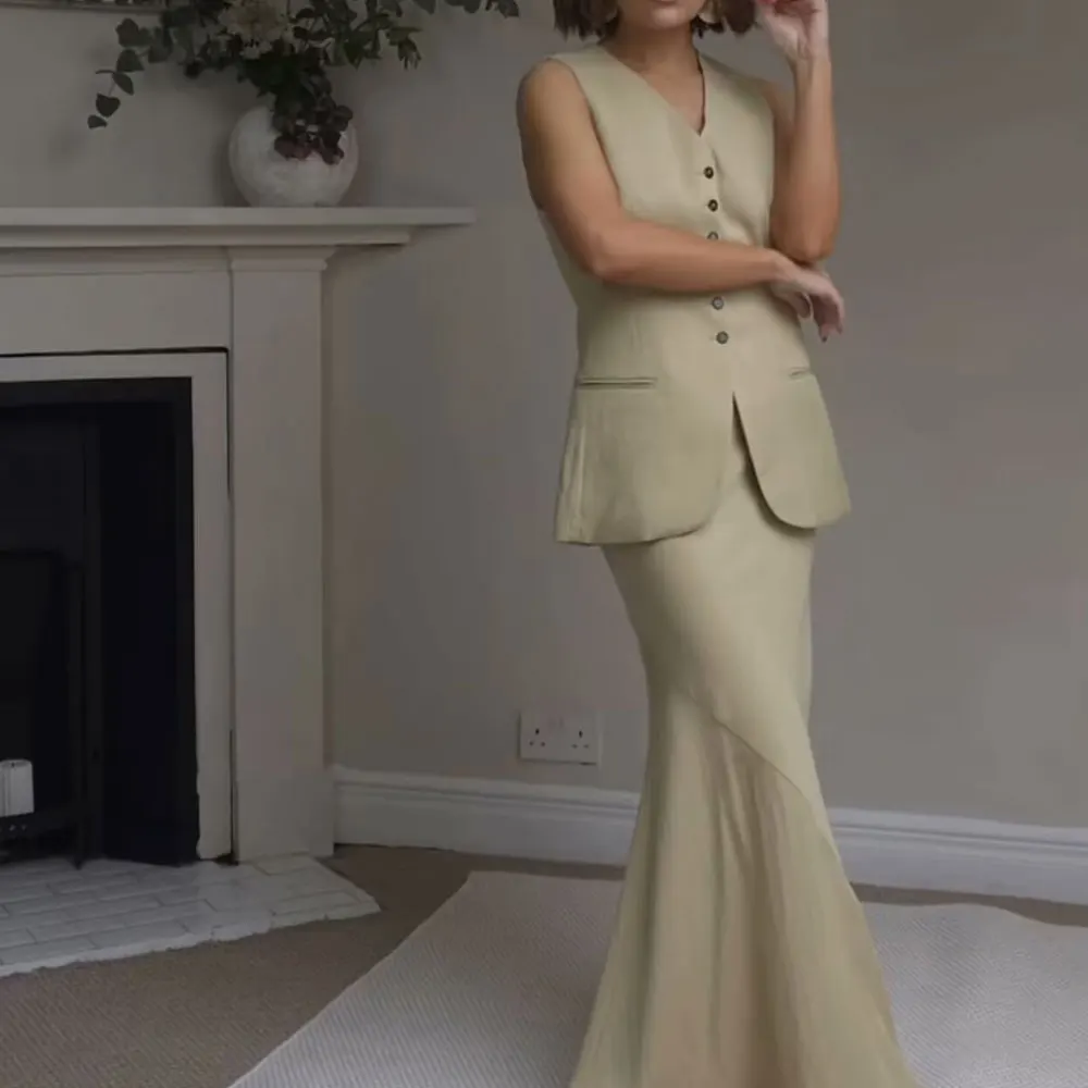 DUOPERI 2024 Женская мода V-образный вырез длинный жилет женский шикарный Женский