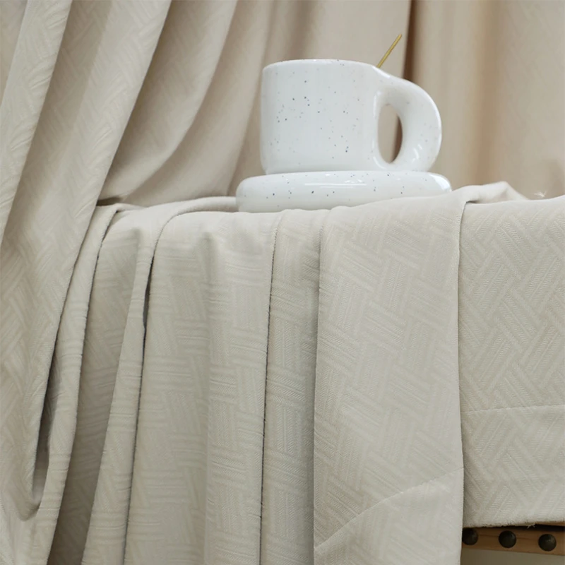 

Light luxury American Nordic French cream beige blackout bedroom flannel curtain living room velvet cloth