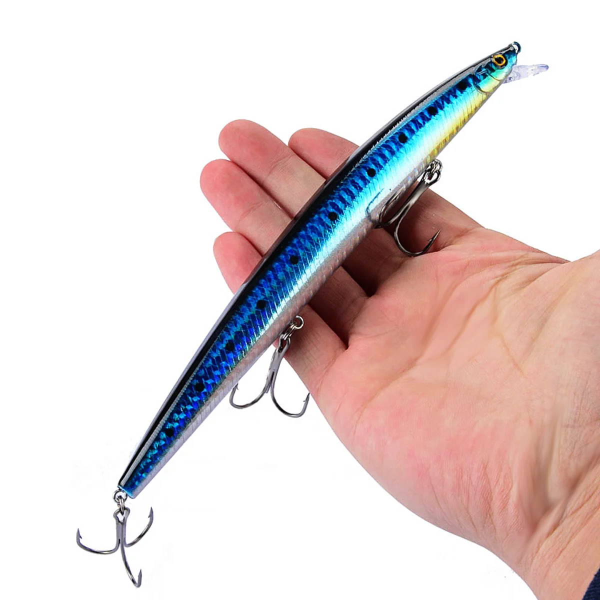 

Best selling 1pcs 18cm 24g big long fish Minnow sea fishing lure bait 3D eyes Strong hooks lures for sea fishing