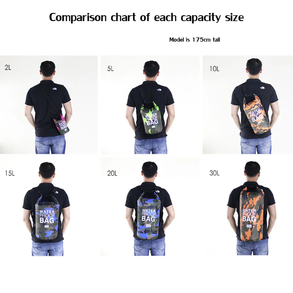 Camouflage Polyester Waterproof Bag One Shoulder And Double Shoulder Waterproof Bucket Bag Volume 2L,5L,10L,15L,20L,30L.