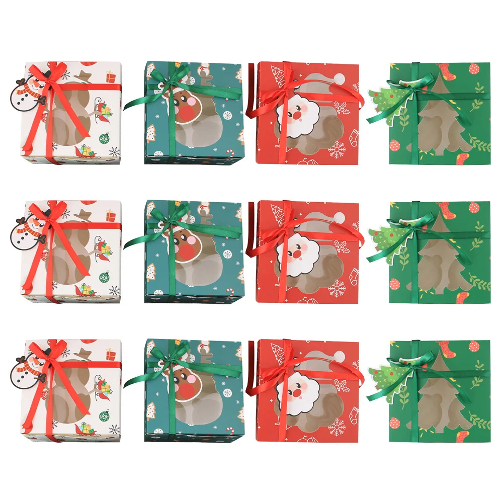 

12 шт. Рождественская коробка для маффинов, искусственный сахар, органайзер для бумаги, лоток для конфет, белые картонные контейнеры, крышки