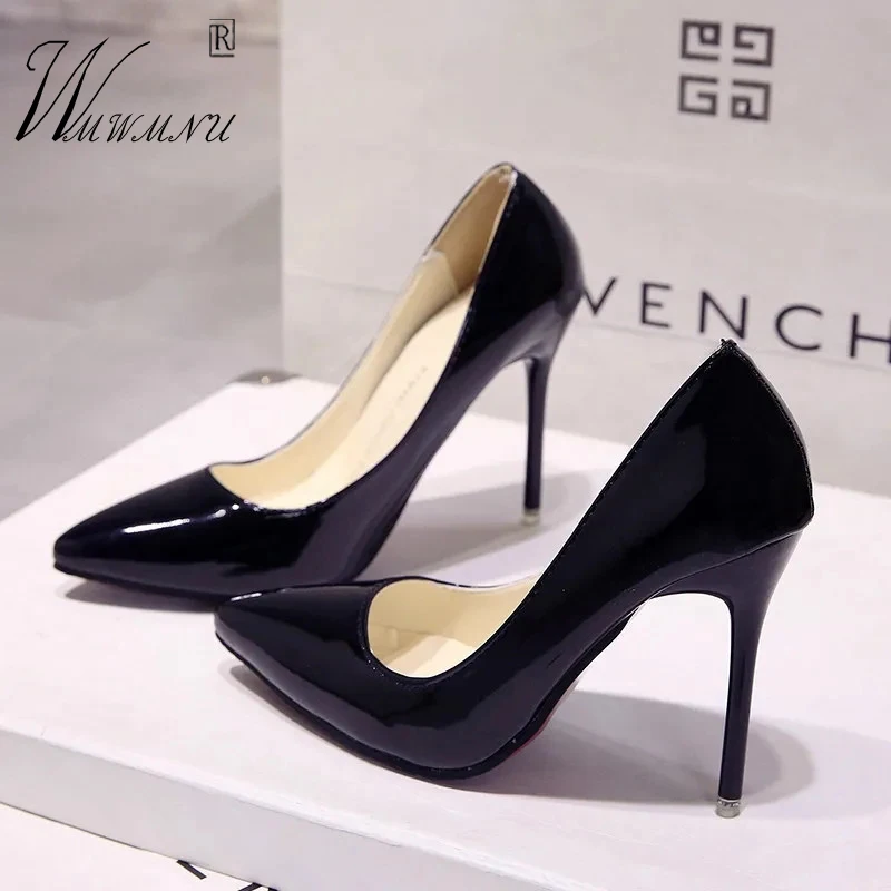 

Black Patent Leather Women Shoes High Heel Fashion New Comfort Slip-On Wedding Shoes Pointed Toe Non-Slip Luxury Party Shoes