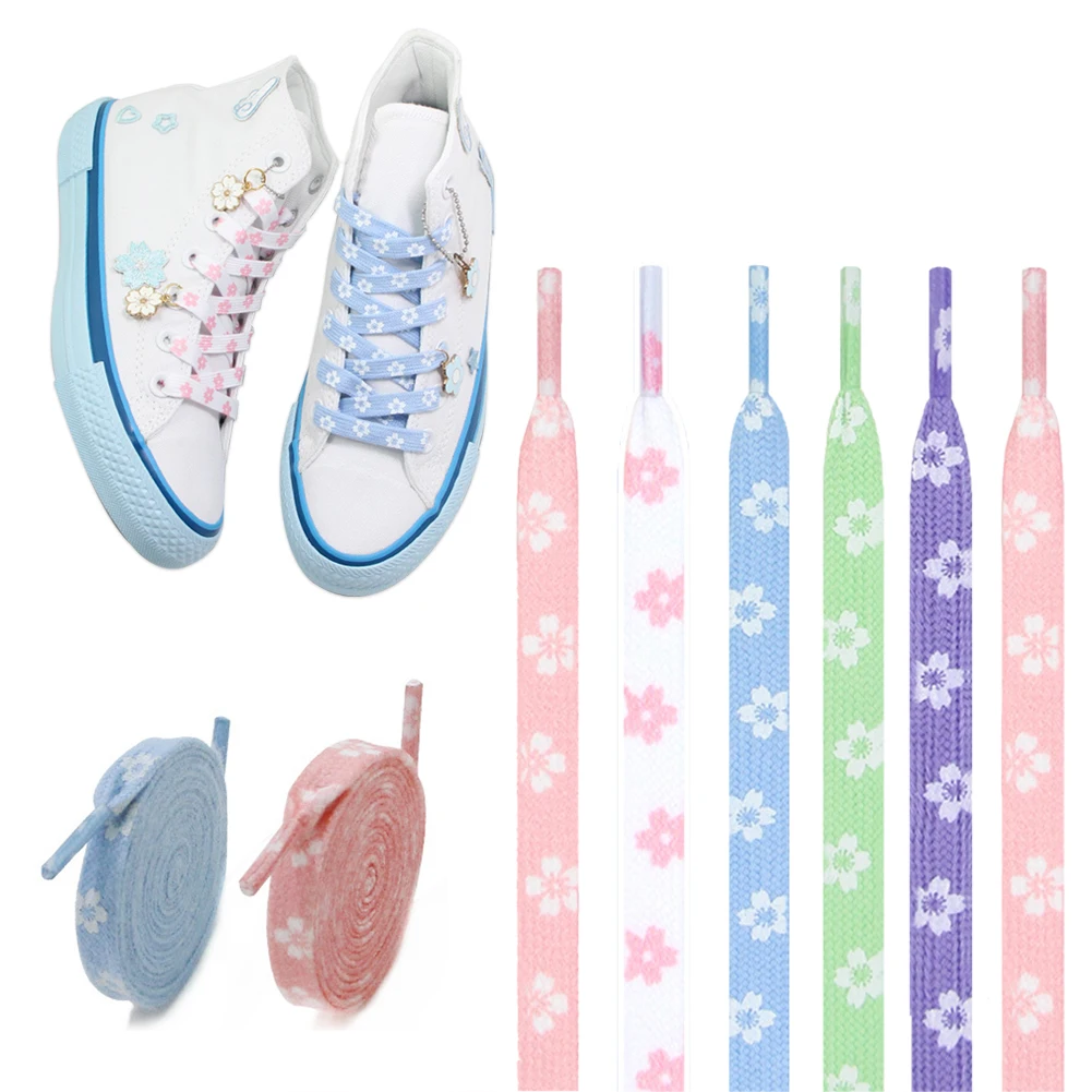 

1Pair New Sakura Shoelaces Flat Little Daisies Shoe laces Women Canvas Sneakers Shoelace Sport Laces Shoe Strings 100CM