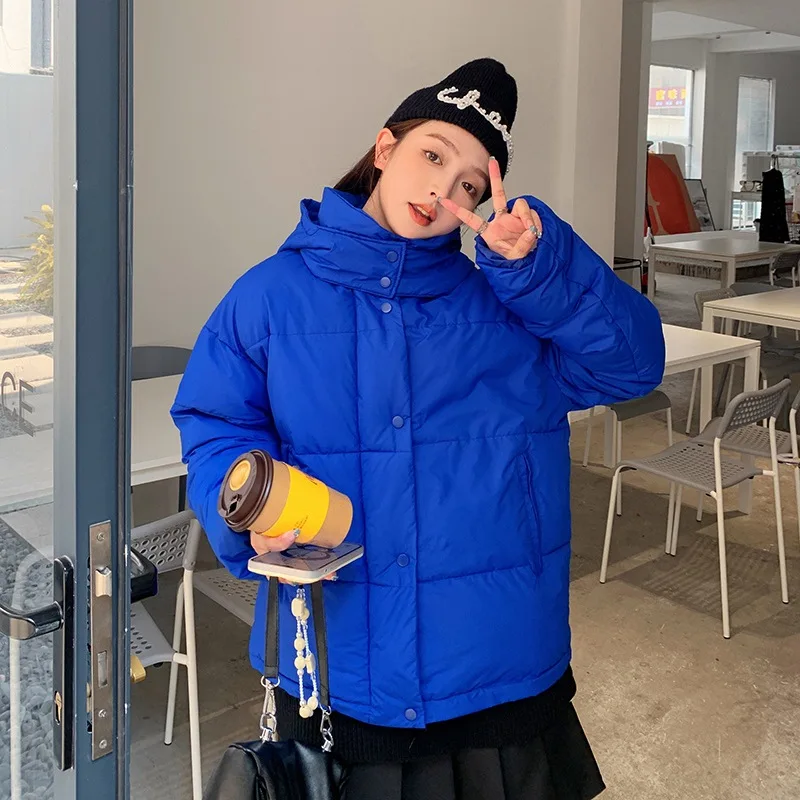 

Loose Thickened Down Padded Jacket 2022 Winter New Korean Version of The Bread Suit Candy-colored Hooded Jacket Women