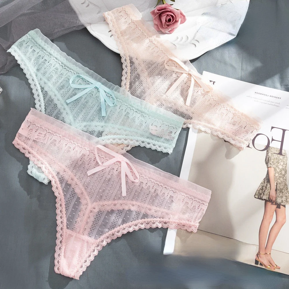 

New Sheer Lace G-String Thong Transparent Women Underwear Lingerie Sexy Panties Lady Girls Seamless Underpants T-Back With Bow