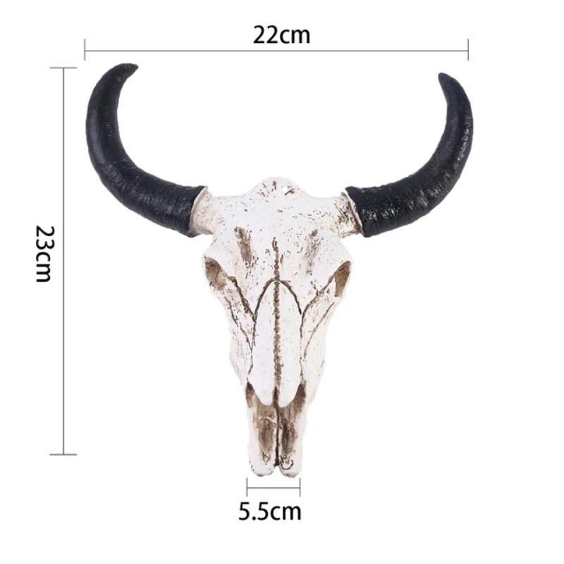 

Cow Skull Head Resin Creative 3D Horns Skull Sculpture Figurines Ornament Retro Hanging Crafts Home Office Gift Skul Wall Decor