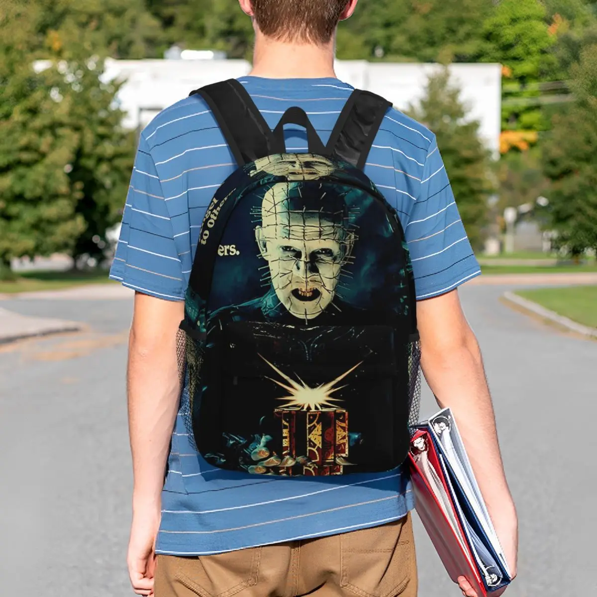 Фото Рюкзак Hellraiser Pinhead, студенческая сумка для книг для мальчиков и девочек, детская школьная сумка, сумки на плечо для ноутбука для мужчин и женщин №5