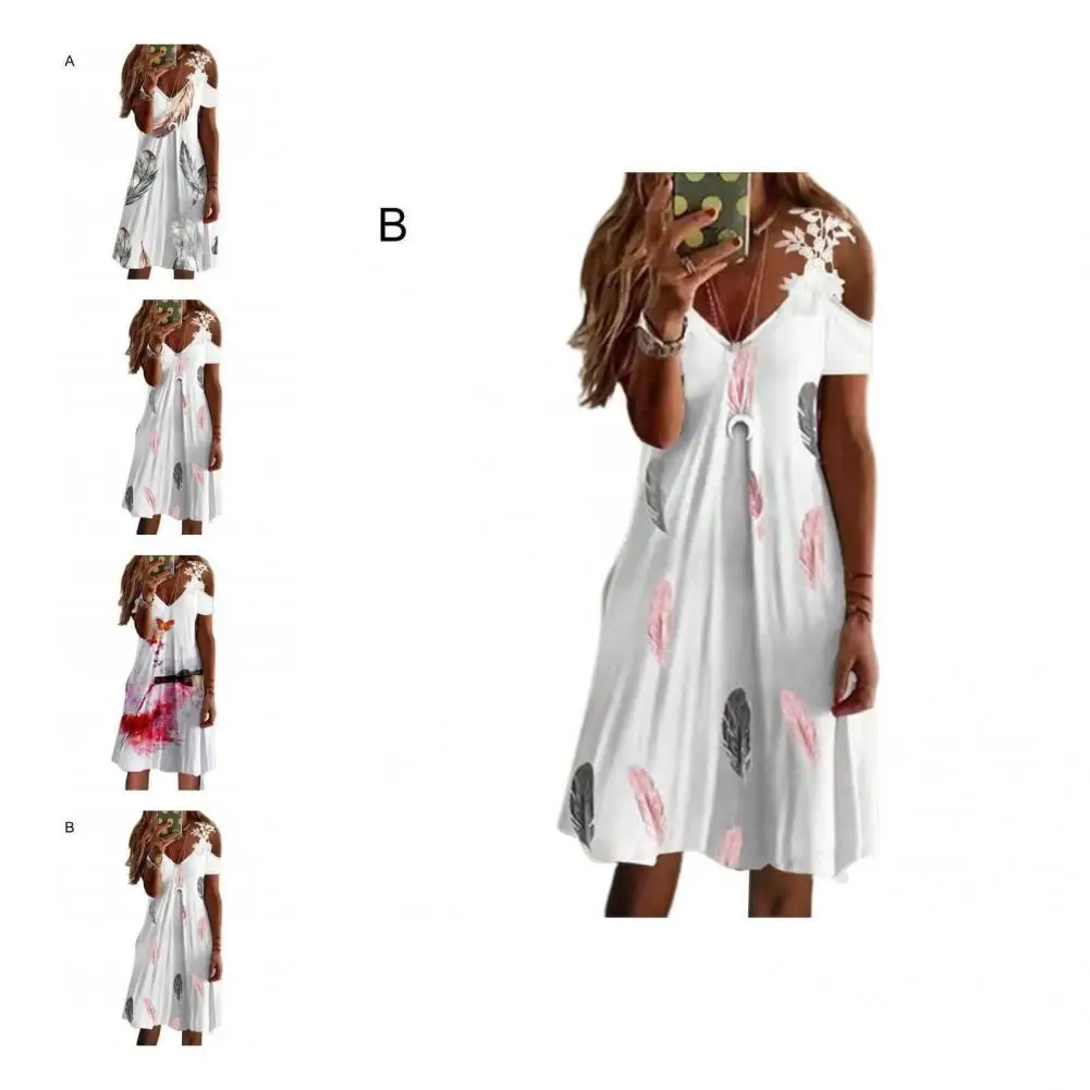 

Casual Summer Dress Off Shoulder Elegant Formal Dress Hollow Out A-Line Midi Dress