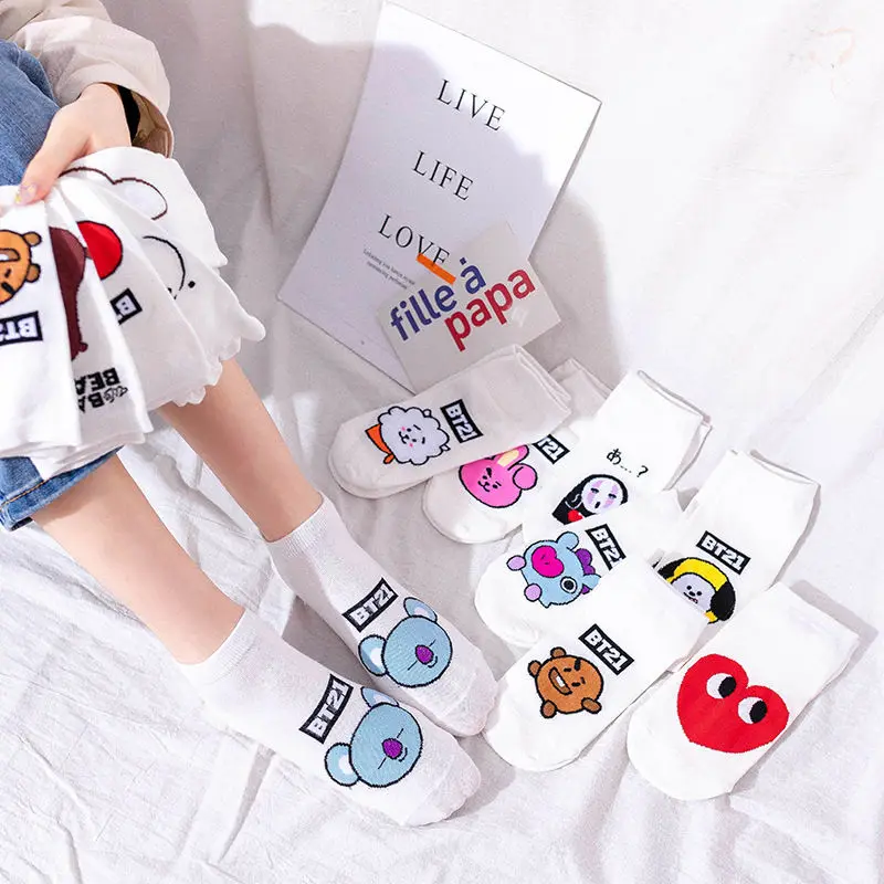 

Kpop Boys Kawaii Bt21 Bangtan Boys Girls Short Socks Summer Anime Peripherals Girl Heart Animal Breathable Cotton Socks Women