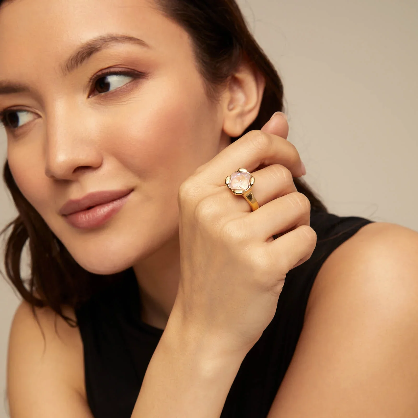 Женское кольцо UNOde50-Small Anel Quadrado de Cristal Rosa para As Mulheres Jóia Original Alta Aparência Presente Qualidade