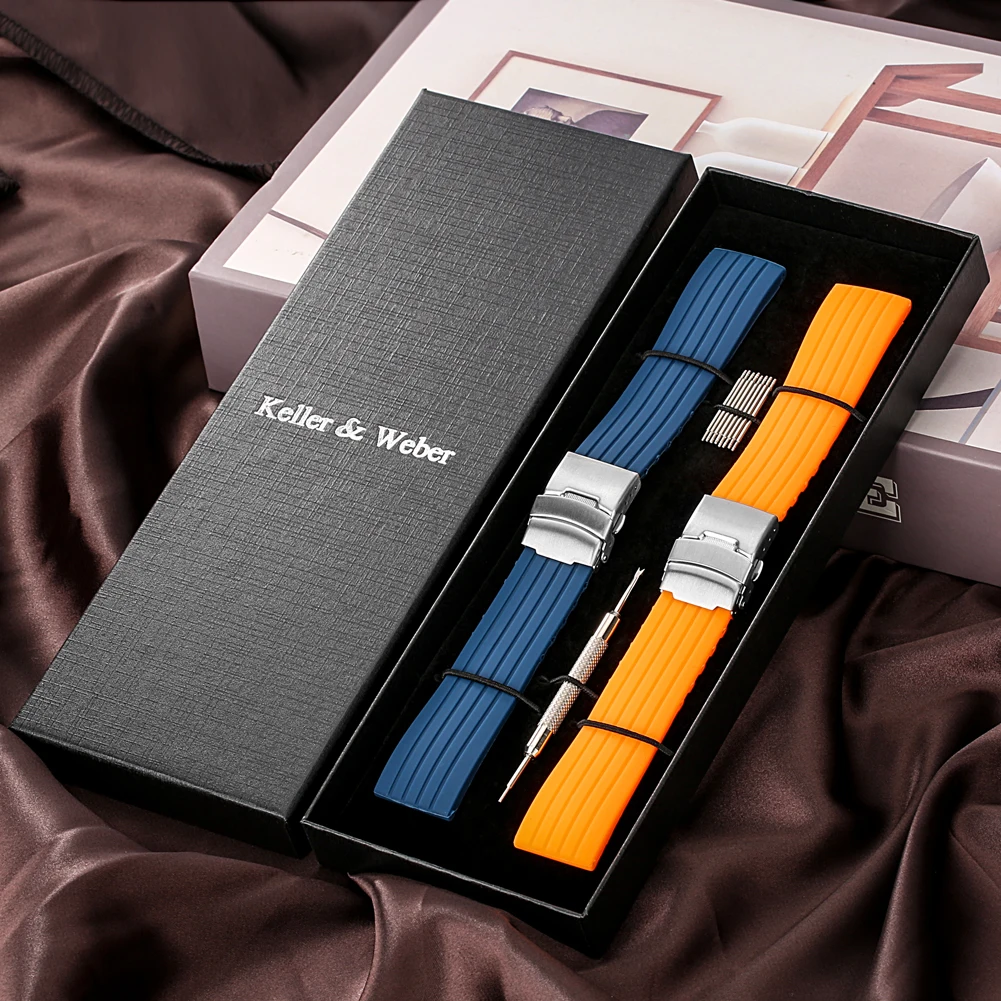 

Fashion Men Watch Band Silicone 20mm 22mm 24mm Minimalist Blue Orange Color Gift Set for Father Bracelet Strap Correa De Reloj